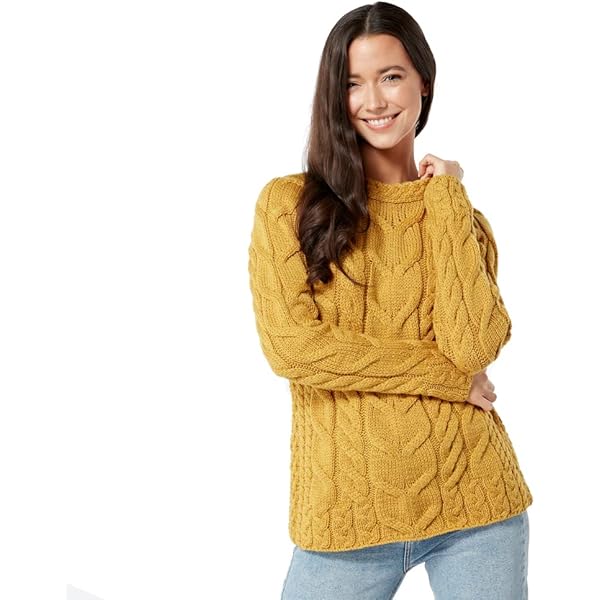 ニット/セーター Carraig donn #aran woollen mills Traditional Unisex Aran Sweater in Blue – Carraig Donn