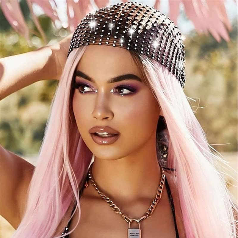 Rhinestones Headpiece Head Jewellery for Women Crystal Nightclub Headwrap Rhinestone Mesh Headband Rave Headband