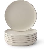 JoyJolt Mesa Stoneware Salad Plates, 8" Round Lunch Plates, Dishwasher and Microwave Safe Plate Set of 6, Modern Rustic Dinnerware, Appetizer Dessert Dinner Sides Kitchen Dishes - Matte White (Linen)