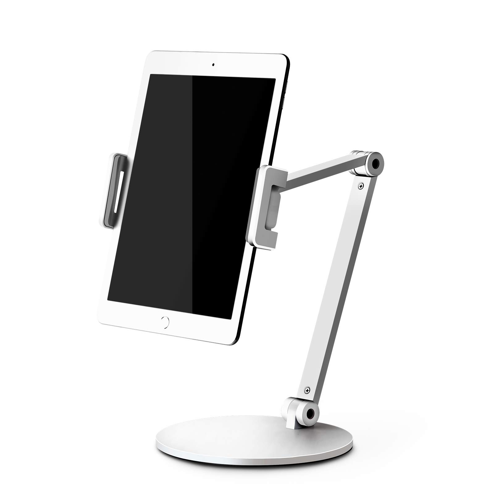 Thingy Club Tablet Stand Holder, Tablet Mount for Desk,360 Degrees Rotating Cell Phone Stand, Compatible with 4.7"-12.9" Screen iPhone Samsung, iPad, Nintendo Switch, Kindle, eBook Reader (White)