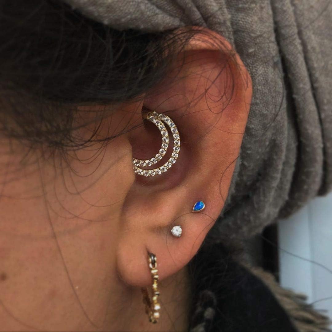 OUFER 16G Daith Piercing Jewellery Tribal Clear CZ Septum Clicker 1.2mm 316L Stainless Steel Bar Cartilage Earrings Helix Simple Body Jewellery - Image 4