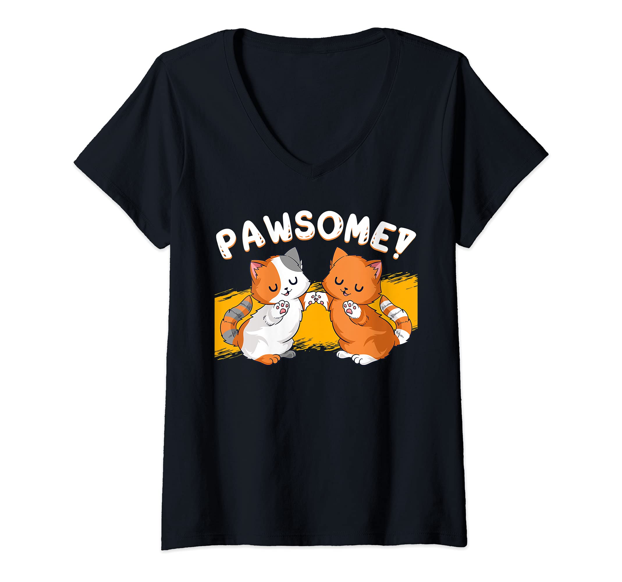 Womens Pawsome Awesome Pets Kawaii Otaku Kitten Claw Pet Meow Cat V-Neck T-Shirt