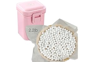 HOMMTINA 2.2Lb Ceramic Pie Weights Baking Beans Pie Crust Reusable 10mm Weights Natural Ceramic Stoneware with Wheat Straw Container (35 Oz Total) (Pink)