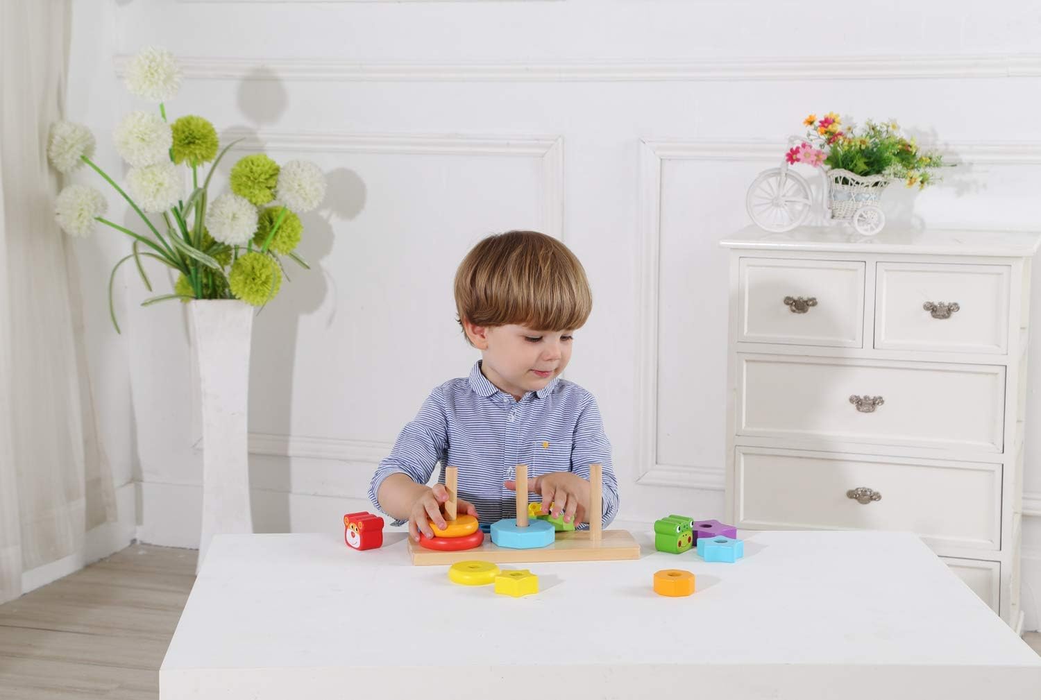 Wooden Toys Wooden Stacking Toys – Baby Stacking Toys – Stacking Rings with Lion, Dog and Frog Head – Designed for Cognitive and Fine Motor Skills Development – Classic Stacker for 2 Year Olds - Image 5