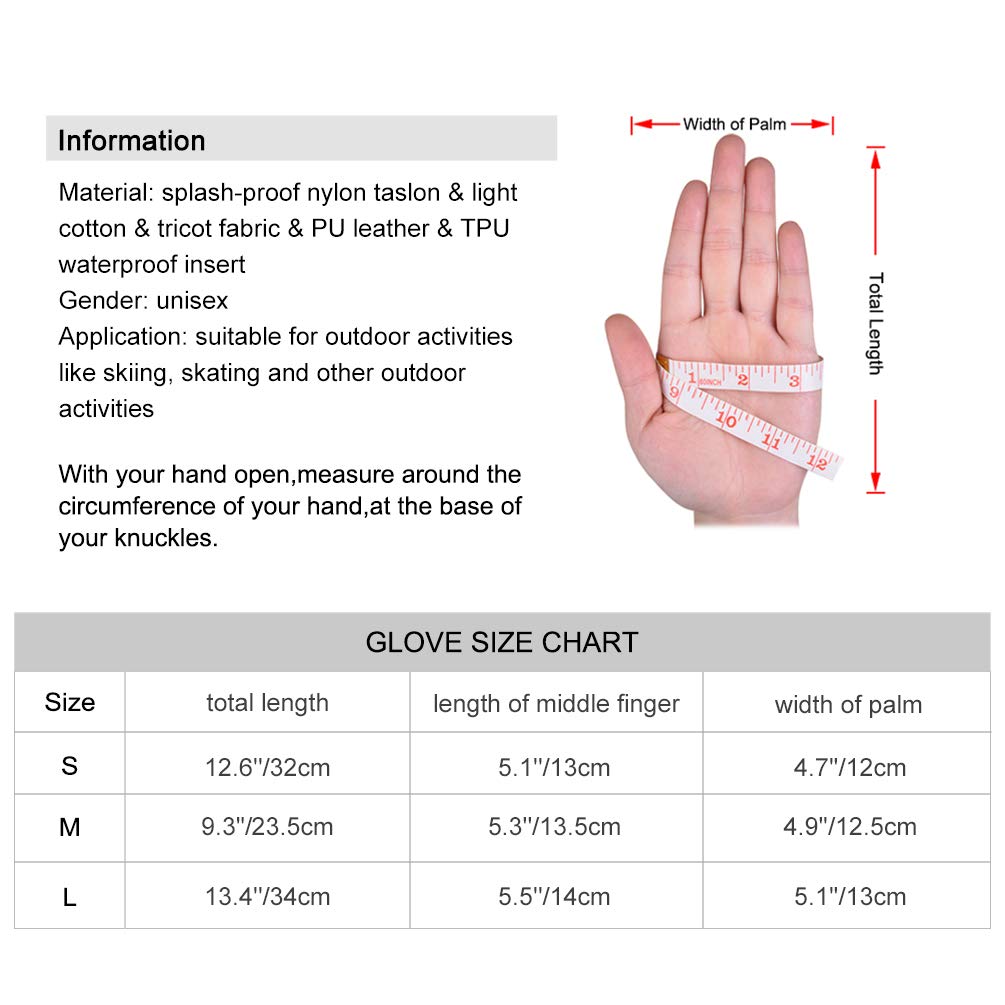Vbiger Ski Handschuhe Warme Winter Handschuhe Lässige Outdoor Sports Handschuh Verdickte Kalt Wetter Handschuhe Winddichte Winter Snowboard Handschuhe für Männer und Frauen, Grau