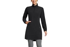 baleaf Women's Fleece Dress Sweatshirt Long Tunic Quarter Zip Pullover Polar Winter Warm Thermal Travel Dress with Pocket