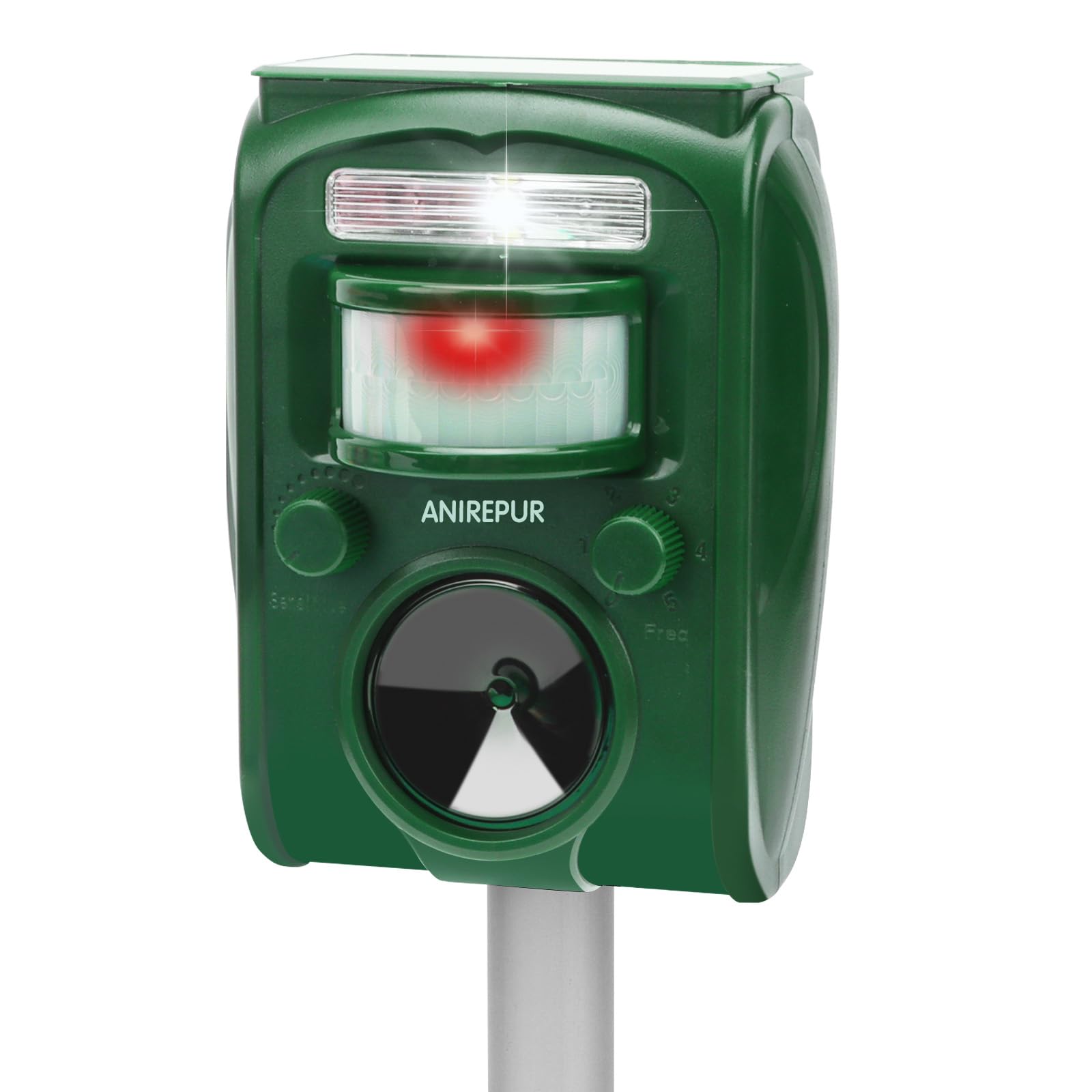 ANIREPUR Cat Repellent, Ultrasonic Solar Powered Animal Deterrent for Garden, Pigeons, Birds, Dogs, Cats, Mice, Foxes, 5 Adjustable Modes