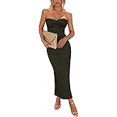 PRETTYGARDEN Women's 2026 Summer Bodycon Maxi Dress Strapless Tube Twist Knot Front Ribbed Knit Slit Cocktail Party Dresses