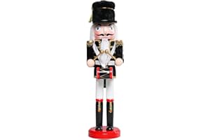 MUMTOP 15 Inch Nutcracker Christmas Decorations, Wooden Nutcracker Drummer Figure Ornament Christmas Nutcracker Soldier with Black Fur Hat Decor for Table Desktop Fireplace Indoor Home Winter, Black
