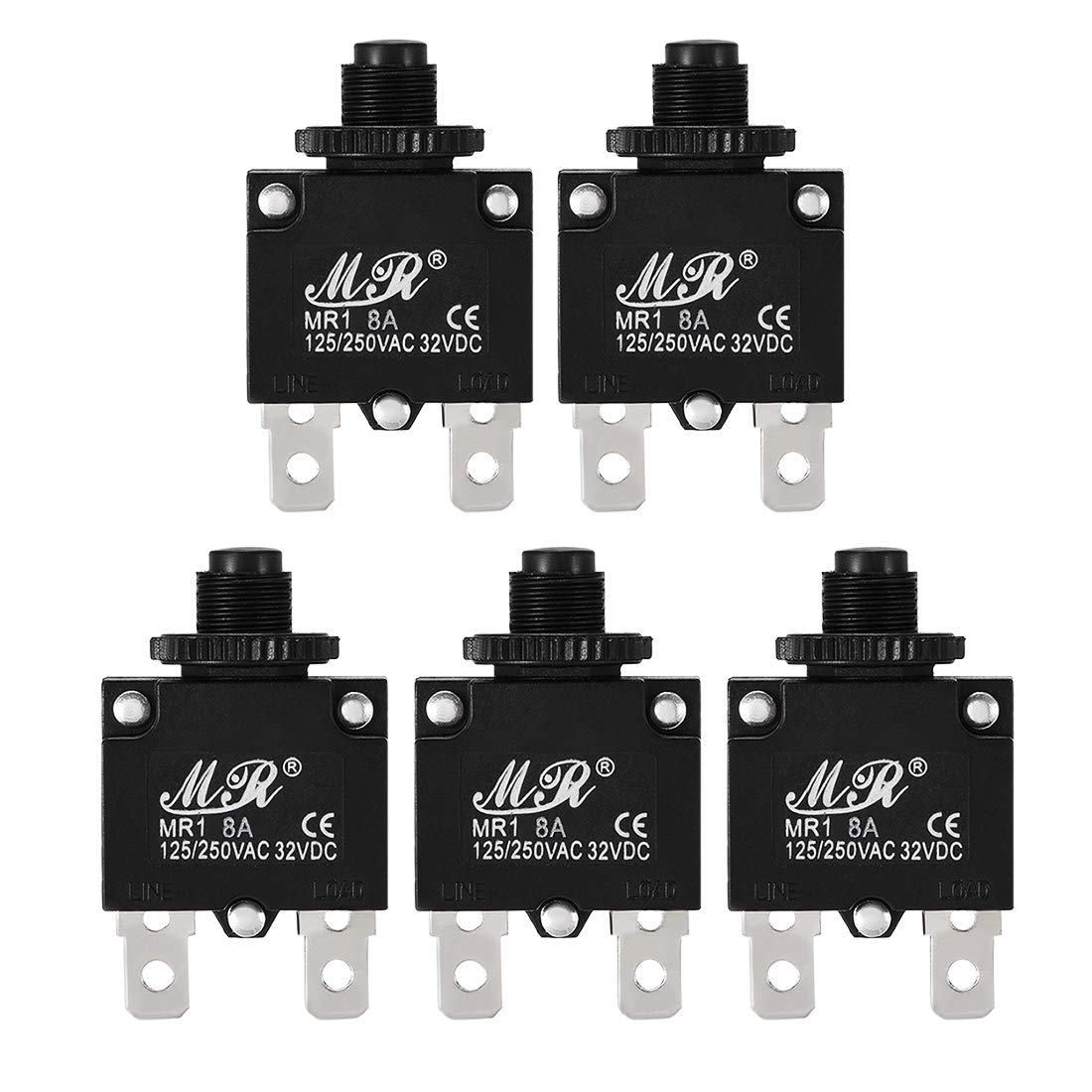 Sourcingmap 5Pcs Thermal Overload Protector AC 125/250V 8A Push Button Reset Circuit Breaker