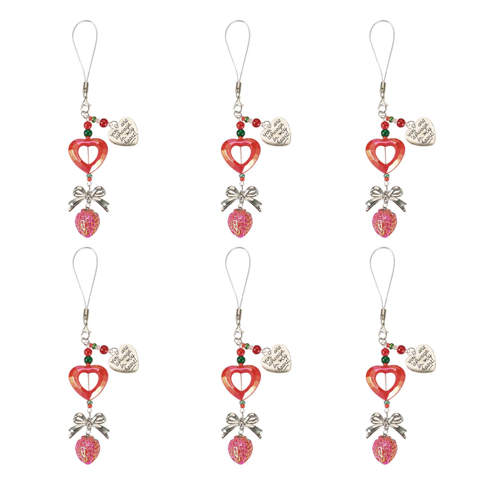 Crafans Heart & Strawberry Pendant Decorations Strawberry Hanging Ornaments Bowknot Heart Dangle Charms for DIY Keychains Hanging Accessories Jewelry Making