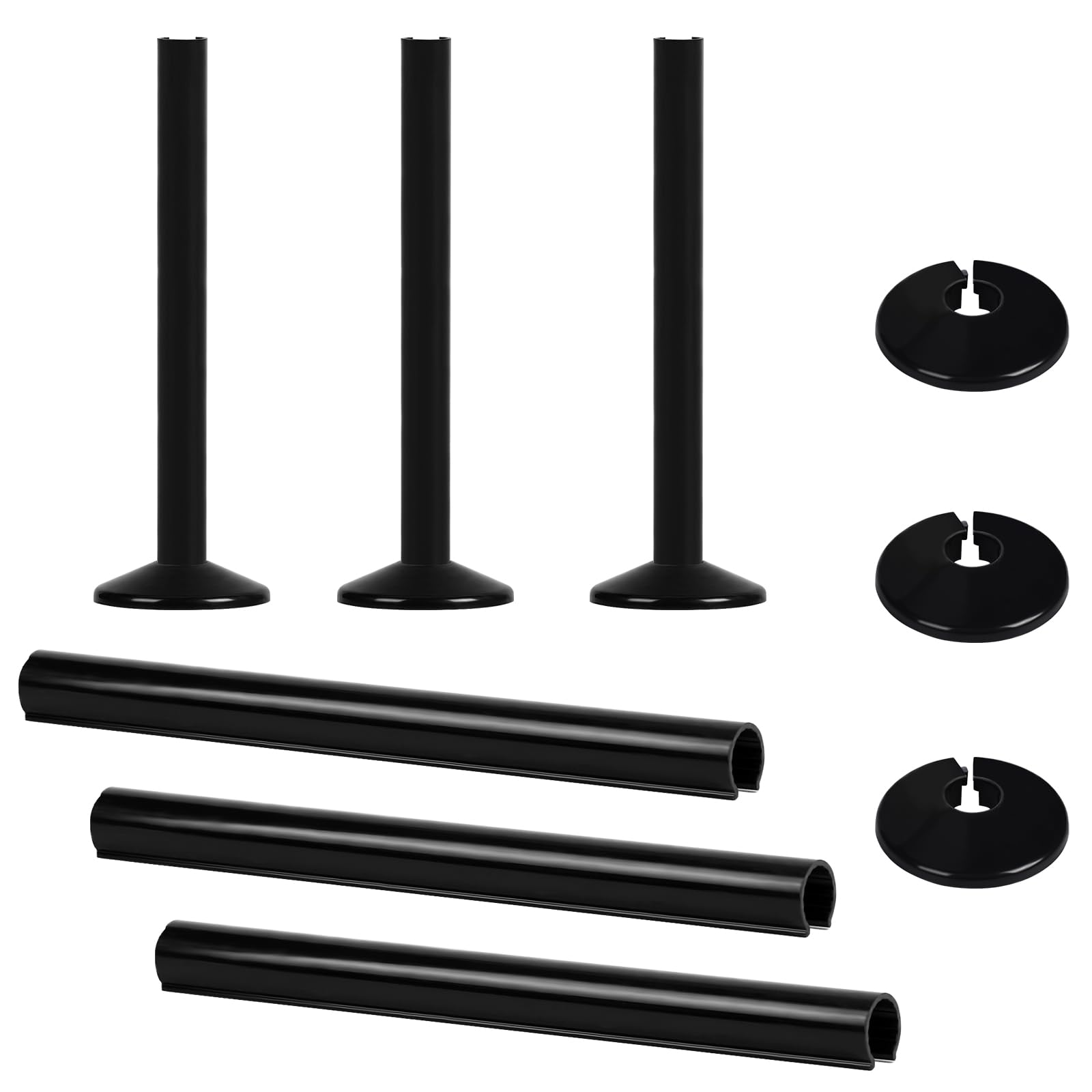6PCS Radiator Pipe Covers and Pipe Collars Pipe Central Heating Clip On Covers 15mm x 200mm Black