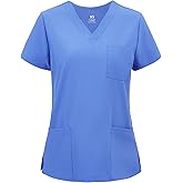 COZYFIT Scrub V-Neck Tops for Women, Soft Stretch Women's Tops Easy Care with 3 Pockets