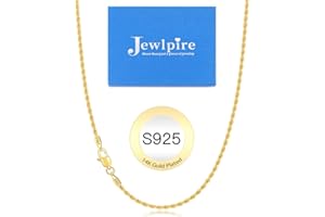Jewlpire 14K Gold Plated 925 Sterling Silver Chain Necklace for Women Men, 1.5mm Rope Chain Dainty & Sturdy Women's Chain Necklaces 16 18 20 22 24 26 Inch