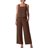 Lepunuo Women Summer 2 Piece Sets Wide Leg Pants Matching Sets | Square Neck,Sleeveless Tank Tops,Travel Vacation Outfits,Poc
