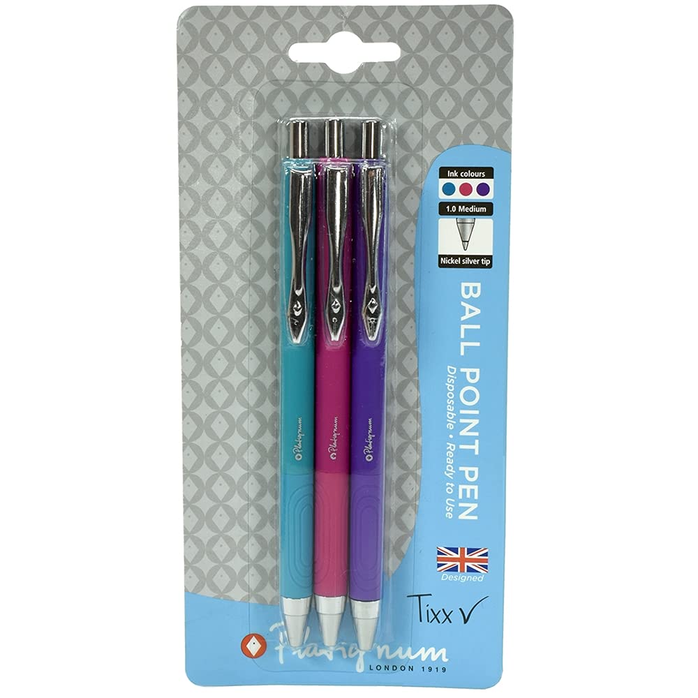 Platignum Tixx Multicoloured Ballpoint Pen [Pack of 3] Soft Grip Barrel with Hybrid Gel Ink for Smudge-Free and Ultra-Smooth Writing [50502]