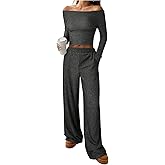 SOLY HUX Women's 2 Piece Outfits Long Sleeve Knit T Shirt Tops and Wide Leg Pants Lounge Sets Casual Fall Clothes