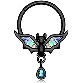 Melighting Bat Septum Ring 16G Halloween Septum Jewelry Stainless Steel 316L Balck Daith Piercing Jewelry Blue Septum Piercing Helix Earring Piercing for Women