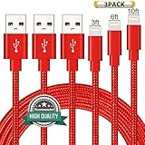 Youer Lightning Cable 3Pack 3FT 6FT 10FT Nylon Braided Certified iPhone Cable USB Cord Charging Charger for Apple iPhone X, 8, 7, 7 Plus, 6, 6s, 6+, 5, 5c, 5s, SE, iPad, iPod Nano, iPod Touch (Red)