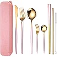 AARAINBOW 8 Pieces Stainless Steel Flatware Set Portable Reusable Cutlery Set Travel Utensils Set Including Chopsticks Knife 