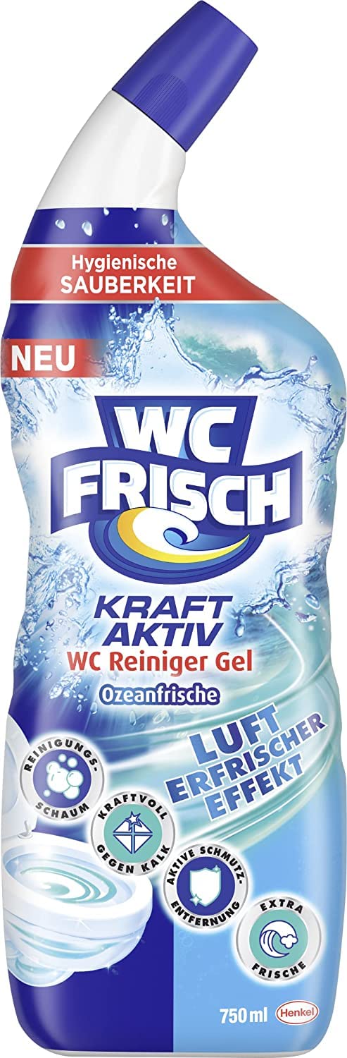 WC FRISCH WC Reiniger Gel Ozeanfrische (750 ml), WC Reiniger mit Lufterfrischer-Effekt, Toilettenreiniger sorgt für hygienische Frische, mit 4-fach Aktivstoff-Kombination