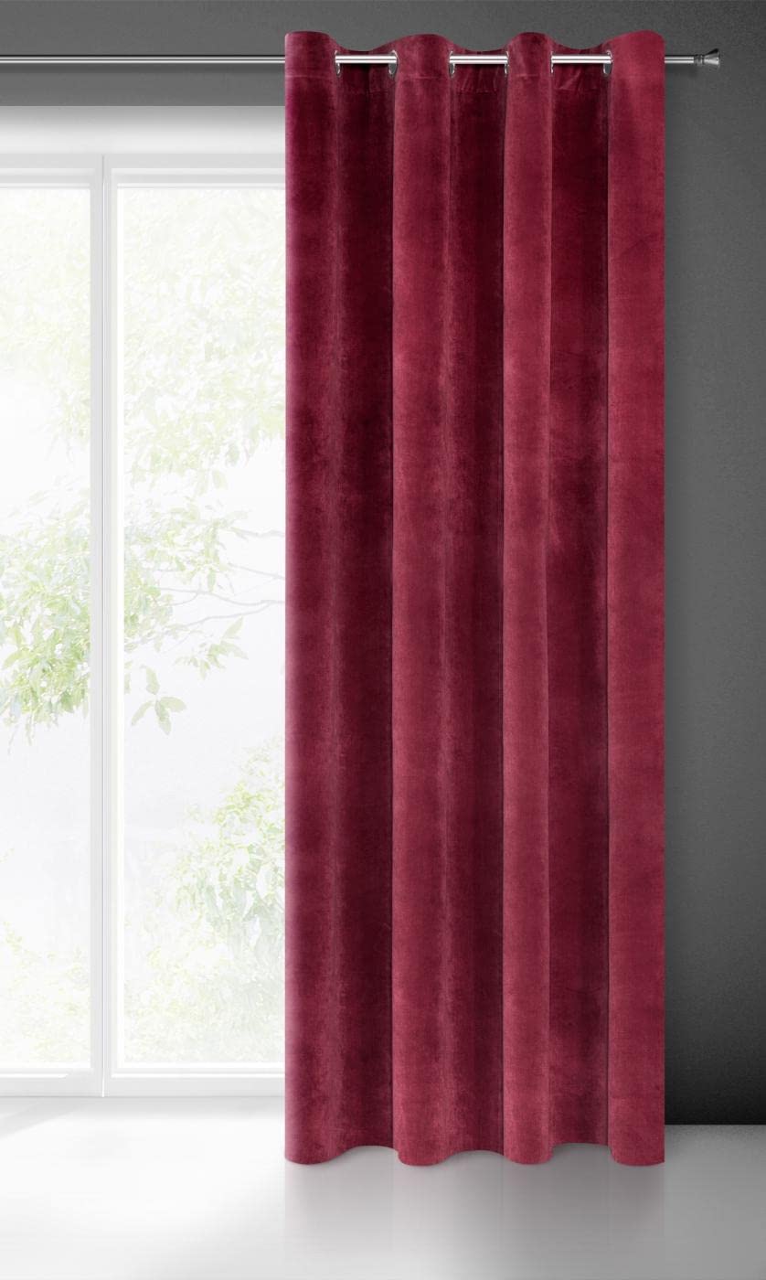 Eurofirany VILLA Soft Plain Opaque Velvet Curtain with Eyelets - 1 Unit, Fluffy Panel Drape Classic Glamour Elegant Living Room, Bedroom, 290 g/m2, W55 x L98, Bordeaux