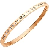 555Jewelry 4mm Sparkly CZ Stainless Steel Hinged Bangle Bracelet for Women
