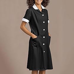 Womens Housekeeping Maid Uniform Dress Button Down