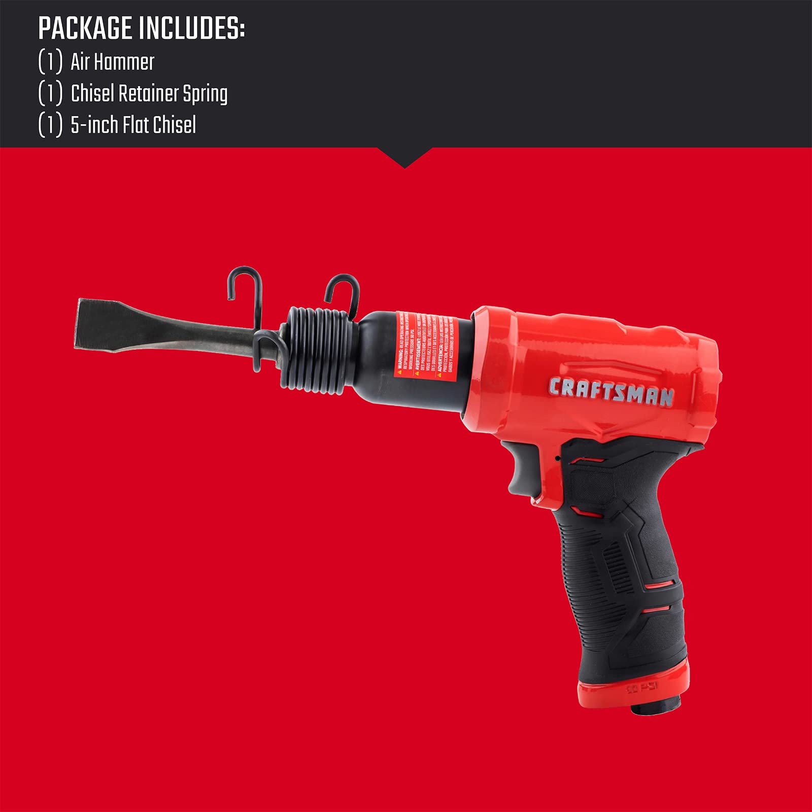 CRAFTSMAN Air Hammer, Medium Stroke, 2,800 BPM, Anti-Slip Handle, 4.4 SCFM at 90 PSI, Flat-Blade Chisel Included