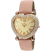 Peugeot Women's Heart Shaped Rose Gold Crystal Watch with Blush Pink Nubuck Suede Band