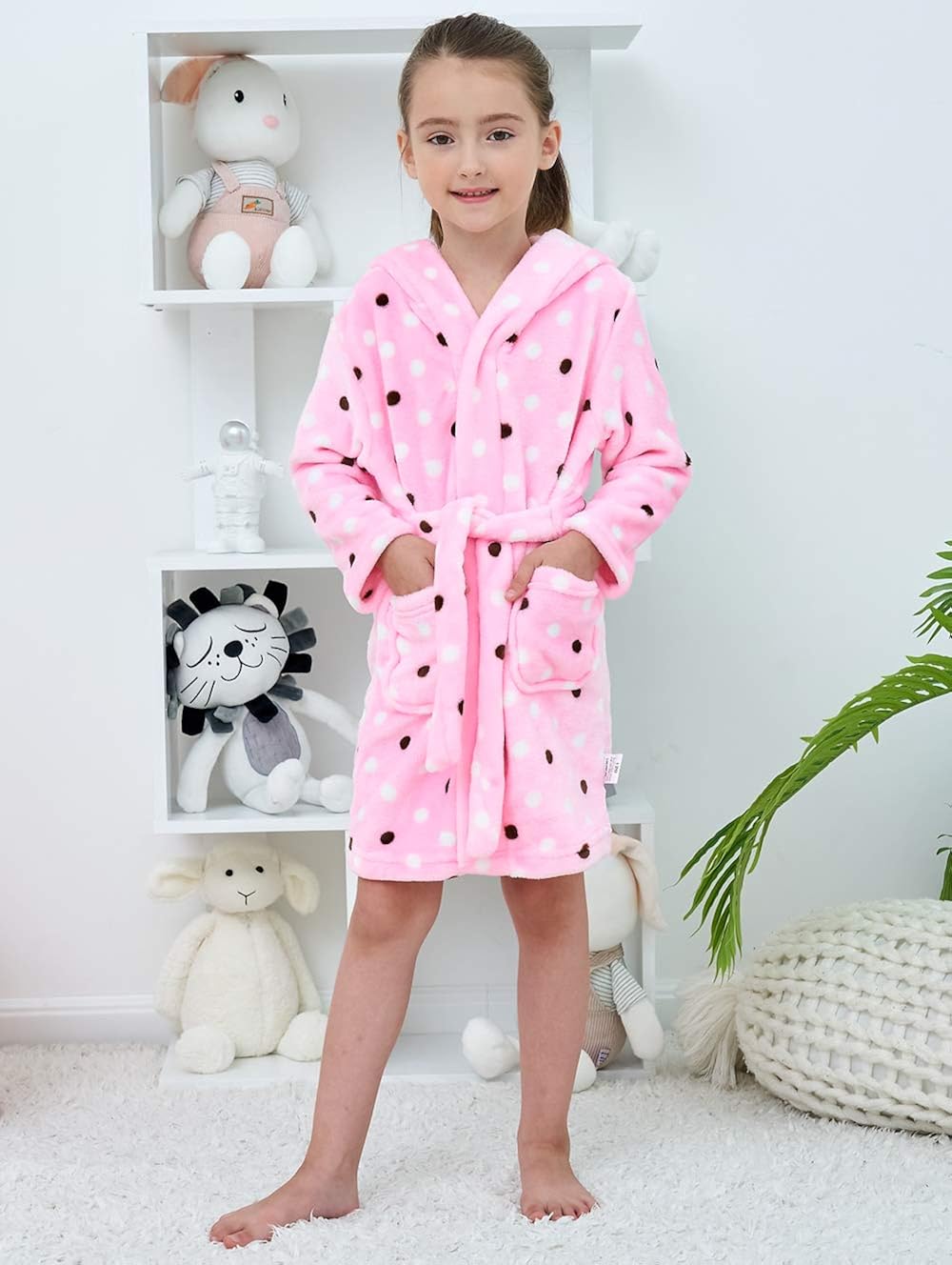 Kids Bathrobes for Girls Boys, Baby Toddler Robe Hooded Flannel Bathrobe Pajamas Sleepwear for Girls Boys: Clothing