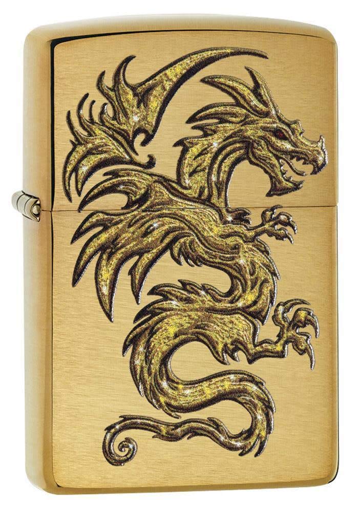 Zippo Dragon Design Brushed Brass Pocket