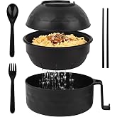 HUAKENER Microwave Ramen Bowl, 38 oz Ramen Cooker Set | Microwave Ramen Bowl with Lid, Ramen Noodles Bowl with Spoon Chopsticks Fork (Black)