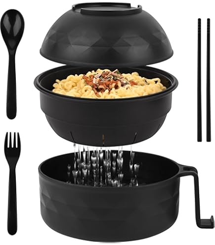 Cabilock Bol Soupe Micro-ondes Vert - Bol Ramen Pliable Avec Couvercle Et Cuillère