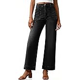 Cicy Bell Womens Cropped Wide Leg Jeans Stretchy High Waisted Trendy Capri Baggy Denim Ankle Pants with Pockets