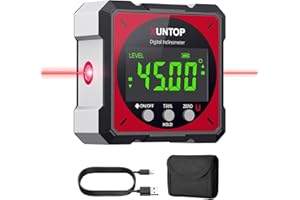 XUNTOP USB Charging Digital Angle Finder Level Box with Electronic Laser 4-Side Strong Magnetic Angle Gauge IP54 Waterproof I