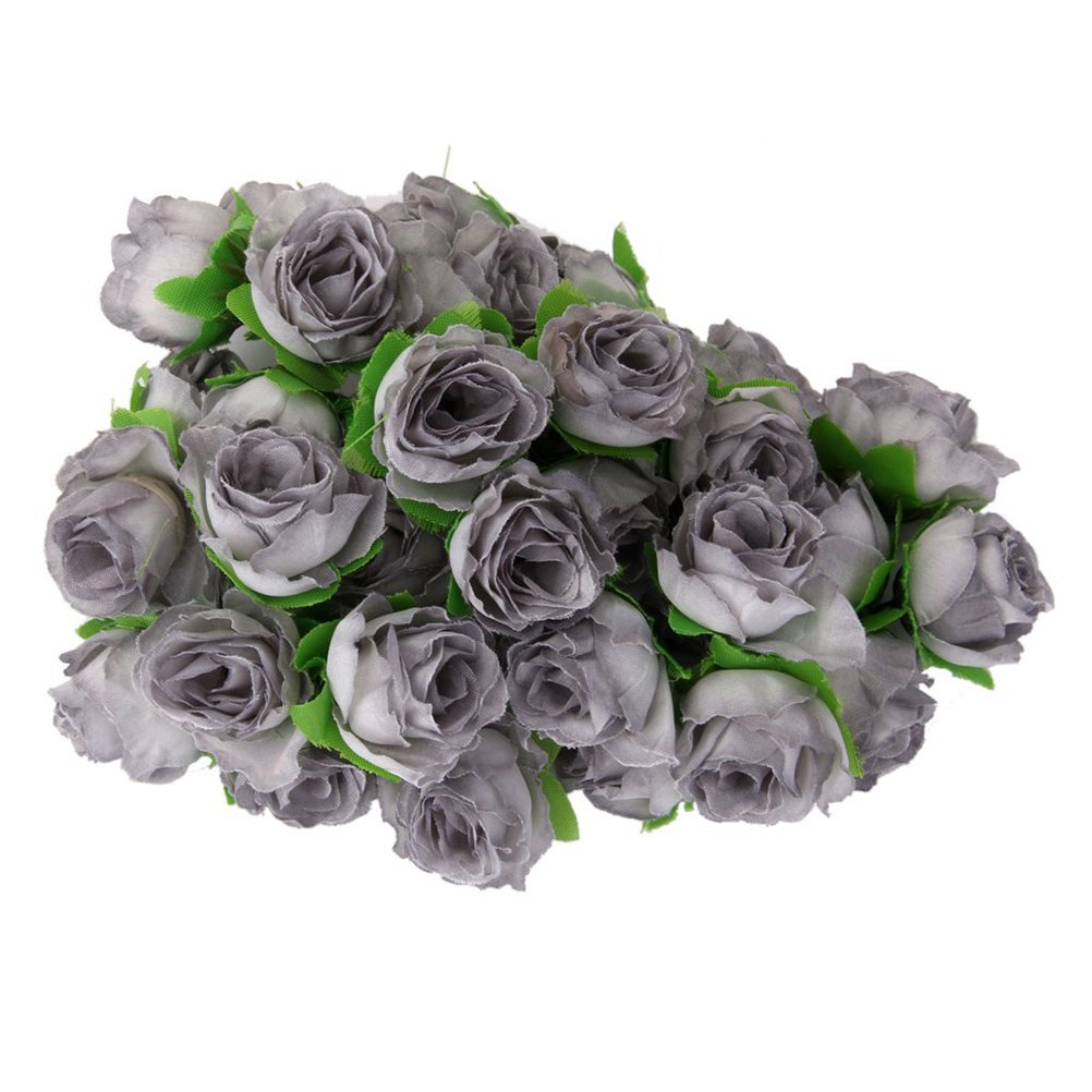 rosenice Grey Artificial Rose Flower Heads for Wedding Decor Craft Projects Hair Accessories Pack of 50 Realistic Silk Rose Heads 1.50In