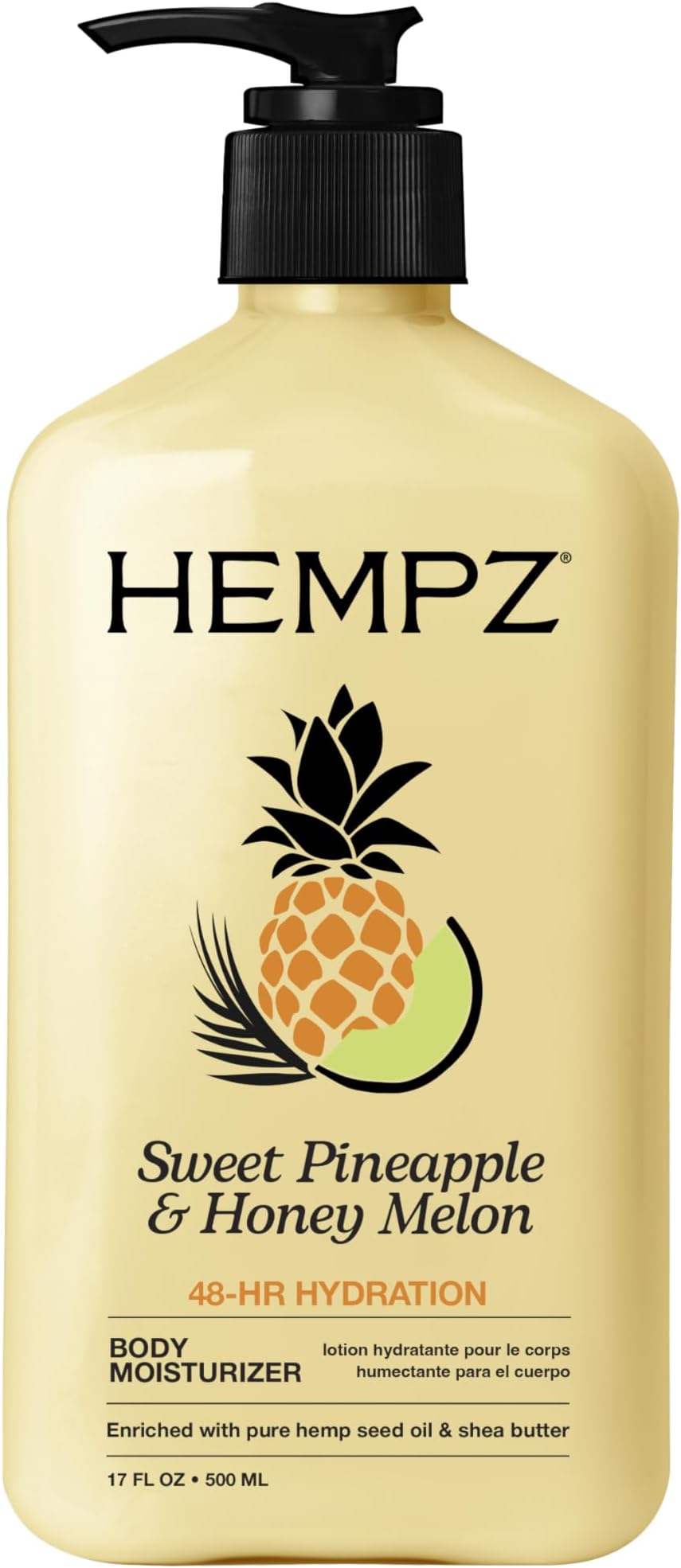 HEMPZ Natural Hemp Seed Oil Body Moisturiser 500ml Pineapple Honey Melon