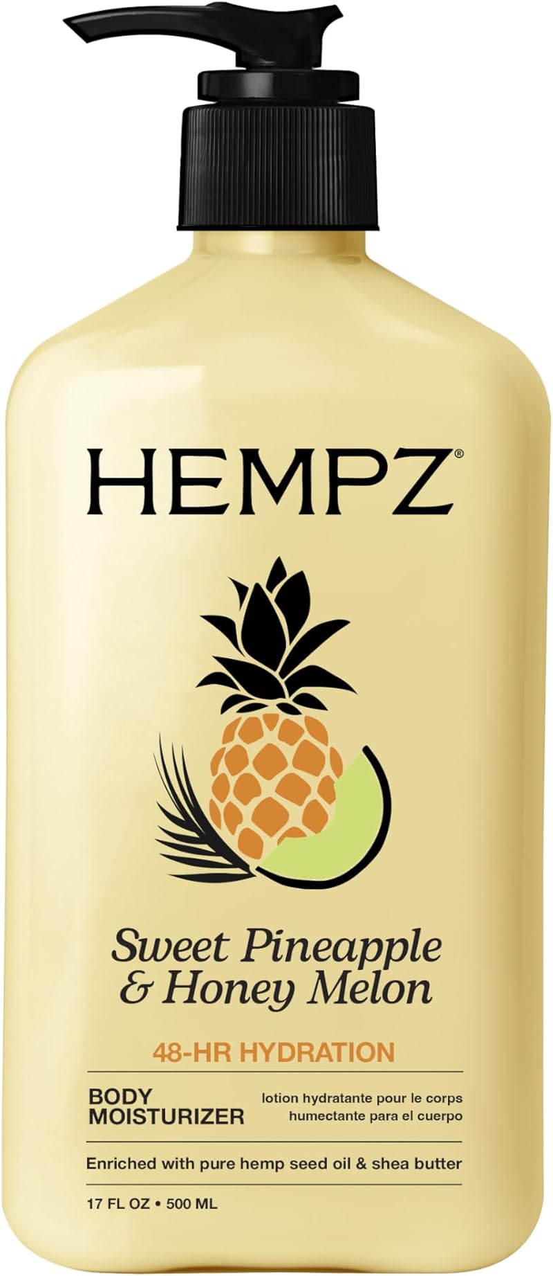 HEMPZ Natural Hemp Seed Oil Body Moisturiser 500ml Pineapple Honey Melon