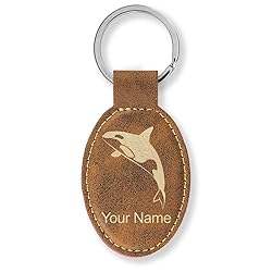 LaserGram Oval Keychain, Killer Whale, Personalized