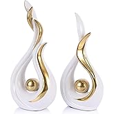 2PCS Abstract Flame Ceramic Sculpture Set – Modern Figurines for Living Room Table Centerpiece, Dining Table Decor, Bedroom Table Decor, Shelf Sculpture, Fireplace, and Home Decoration (White Gold)
