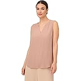 Adrianna Papell Womens Solid Woven Dobby Dot Sleeveless V-Neck Top