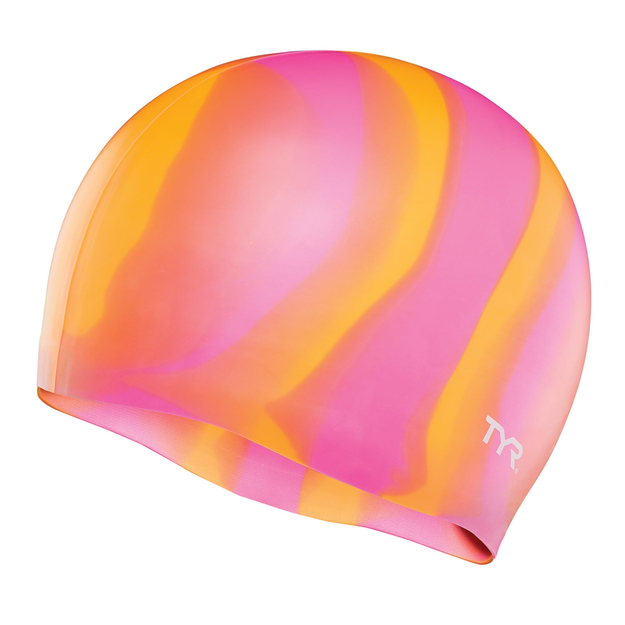 TYR Unisex Adult multi color silicone swim cap Multicolor Silicone Swim Cap - orange/pink multi, M