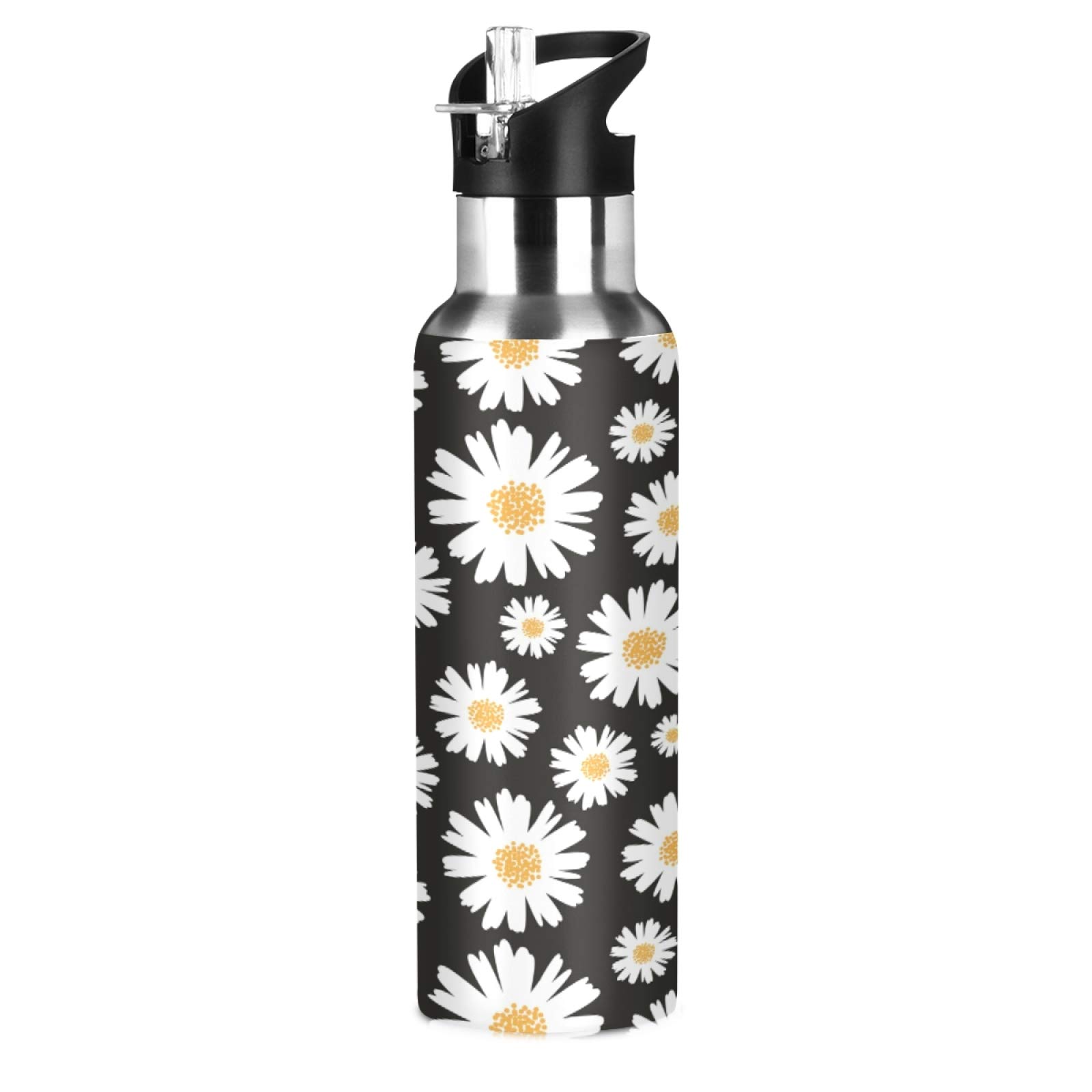Xigua 600mL (22oz) Ascent Water Bottle with Leak Proof Straw Lid,Vintage Fresh Daisy Stainless Steel Vacuum Portable Insulation Cup Sports Travel and Coffee Cup