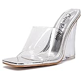 Slip On Clear Wedge Heels for Women - Square Toe Comfortable Lightweight Dressy Shoes, Summer Casual Outfits (MALA)