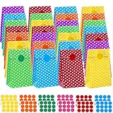 Cooraby 60 Pieces Mini Paper Bags Grocery Kraft Paper Bags Flat Bottom Party Bags with 144 Pieces Stickers for Birthday Tea Wedding Party Supplies