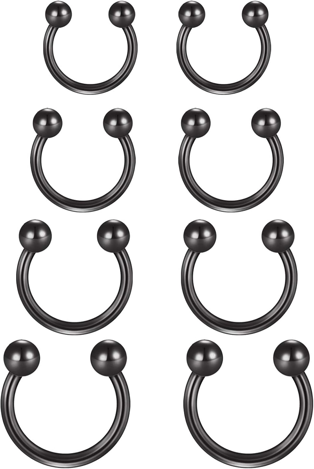 Funseedrr 8pcs Horseshoe Nose Lip Labret Ring Stainless Steel 16G 6/8/10/12mm Hoop Septum Tragus Helix Cartilage Earring Piercing Jewellery
