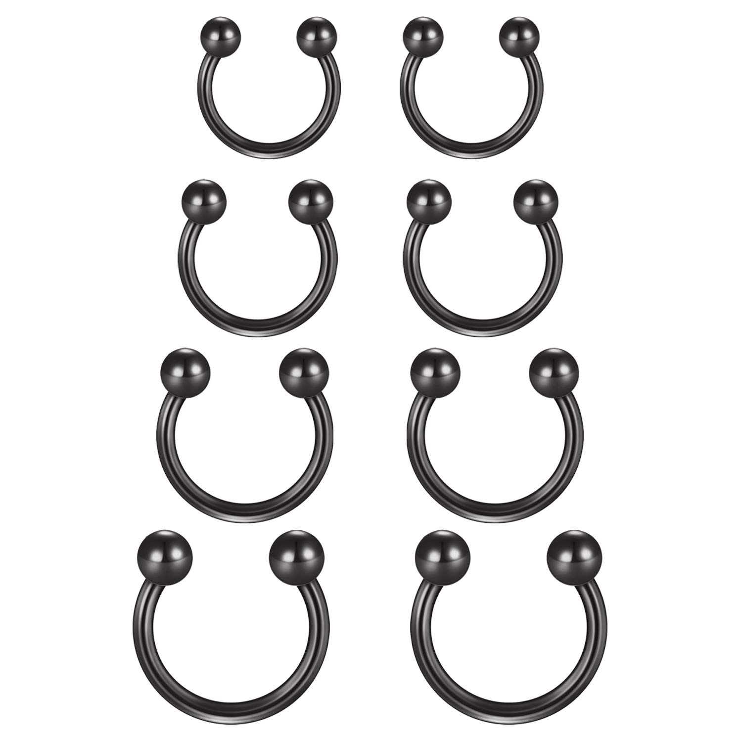 Funseedrr 8pcs Horseshoe Nose Lip Labret Ring Stainless Steel 16G 6/8/10/12mm Hoop Septum Tragus Helix Cartilage Earring Piercing Jewellery