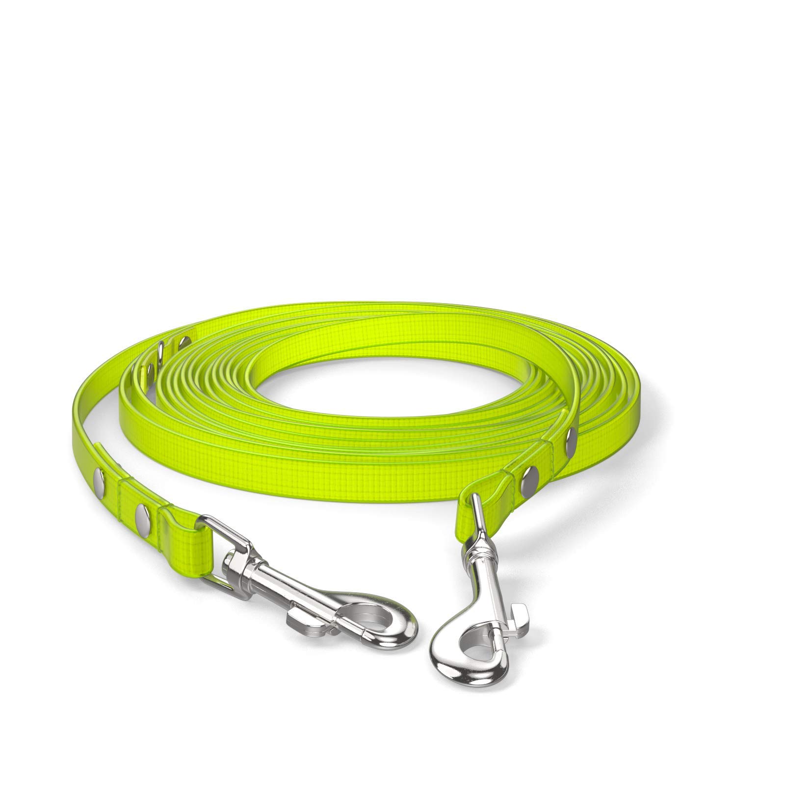 5m drag lead, dog lead, 2 carabiners & D-ring, neon yellow, extra narrow, dirt and water repellent