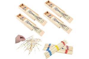 Chochkees 4-Pack Classic Wooden Thin Pick Up Stick Game 31 Pieces Fun Family Game Gift Idea, 7" Tall, (4-Pack)